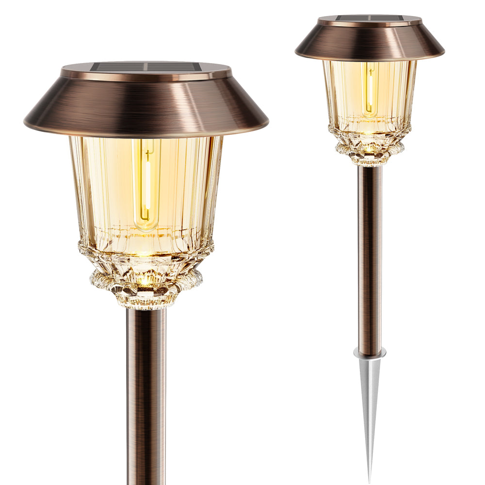 HMDecor Solar Pathway Lights Outdoor with 10-40 LM Dimmable Glass and Metal