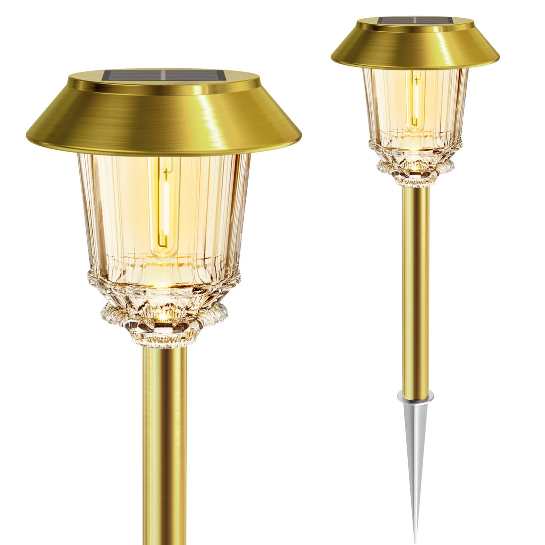 HMDecor Solar Pathway Lights Outdoor with 10-40 LM Dimmable Glass and Metal