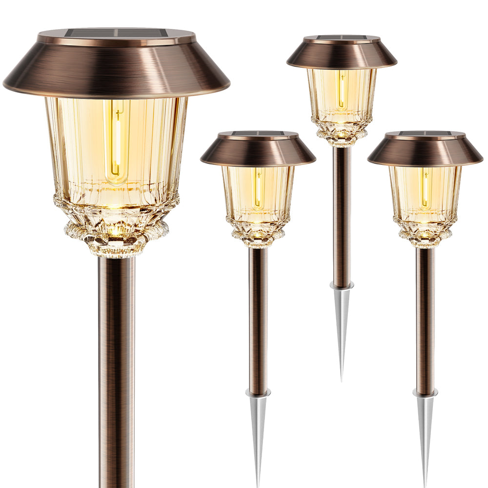 HMDecor Solar Pathway Lights Outdoor with 10-40 LM Dimmable Glass and Metal