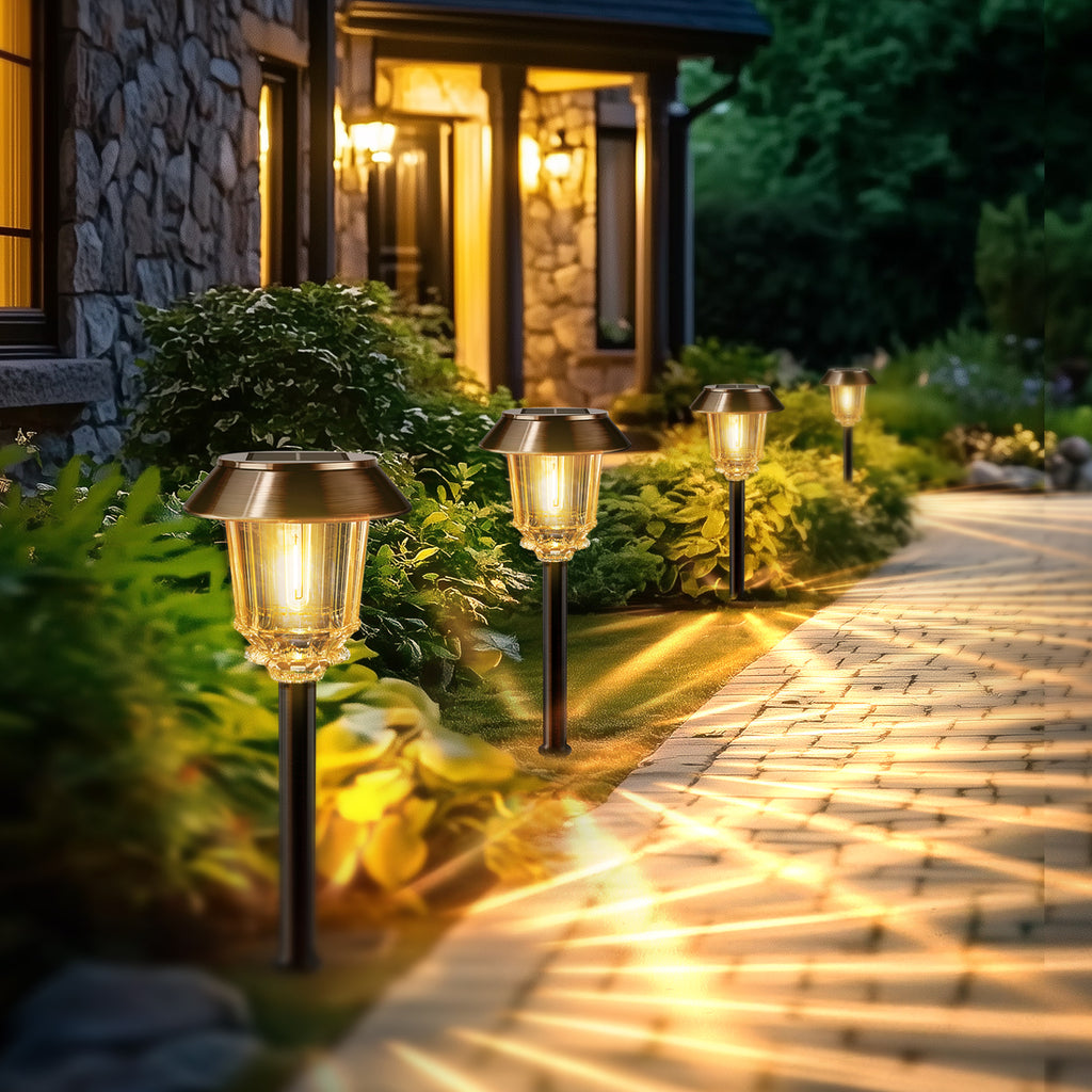 HMDecor Solar Pathway Lights Outdoor with 10-40 LM Dimmable Glass and Metal