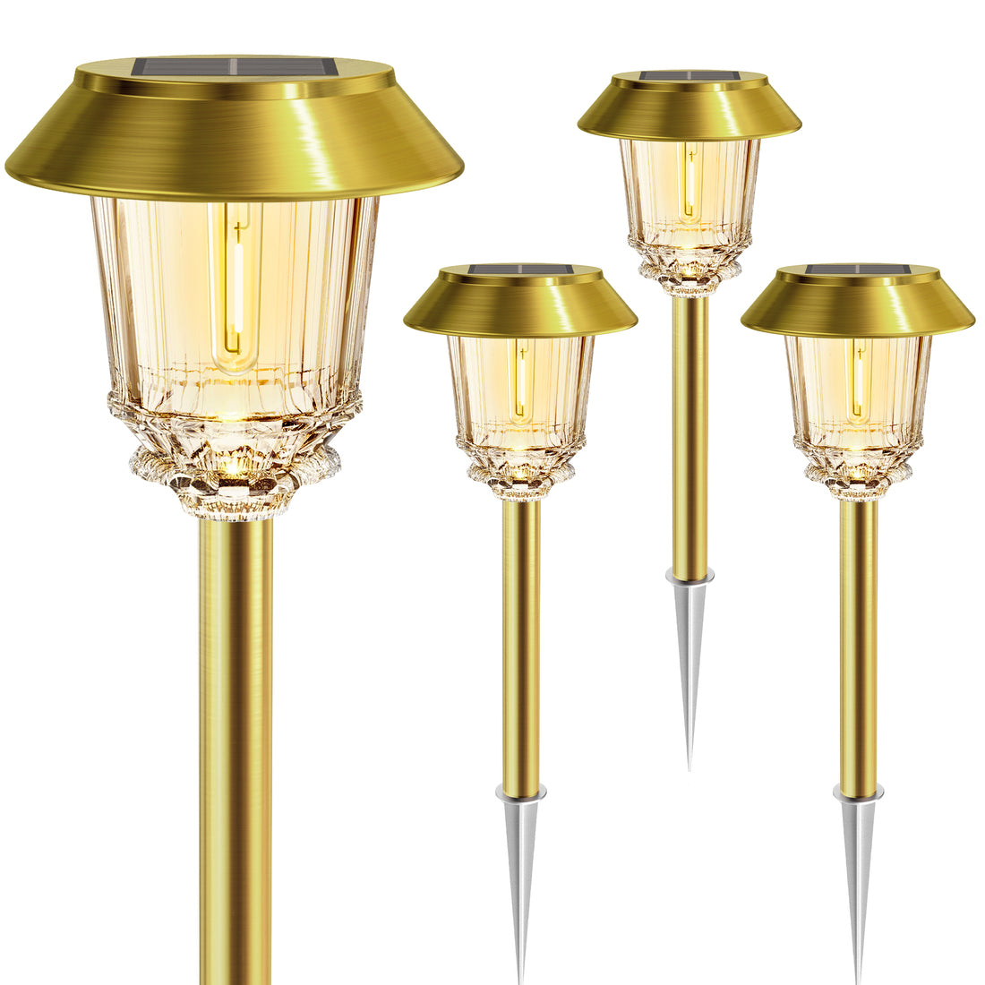 HMDecor Solar Pathway Lights Outdoor with 10-40 LM Dimmable Glass and Metal