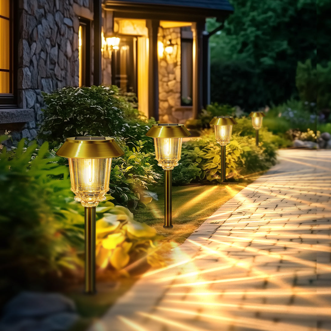 HMDecor Solar Pathway Lights Outdoor with 10-40 LM Dimmable Glass and Metal
