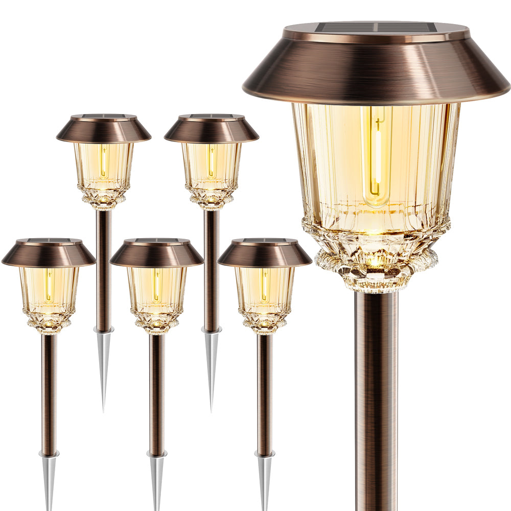 HMDecor Solar Pathway Lights Outdoor with 10-40 LM Dimmable Glass and Metal