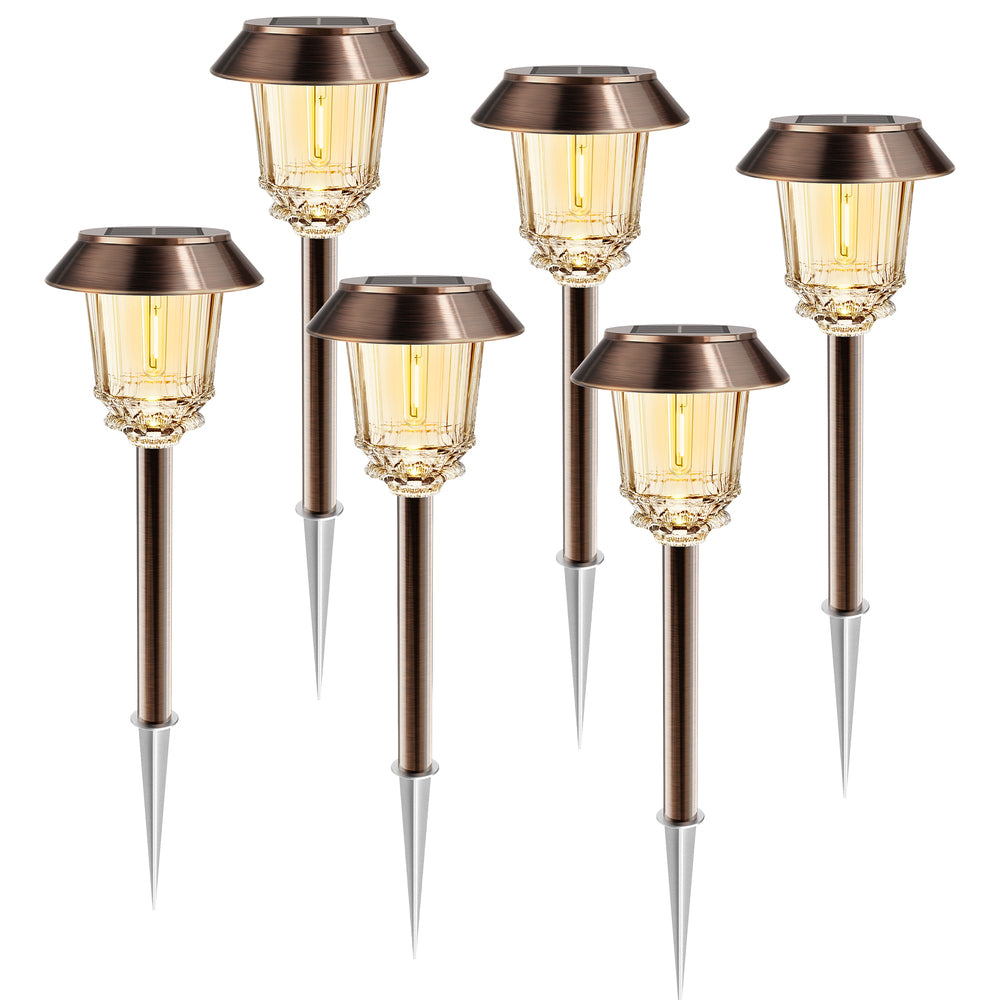 HMDecor Solar Pathway Lights Outdoor with 10-40 LM Dimmable Glass and Metal