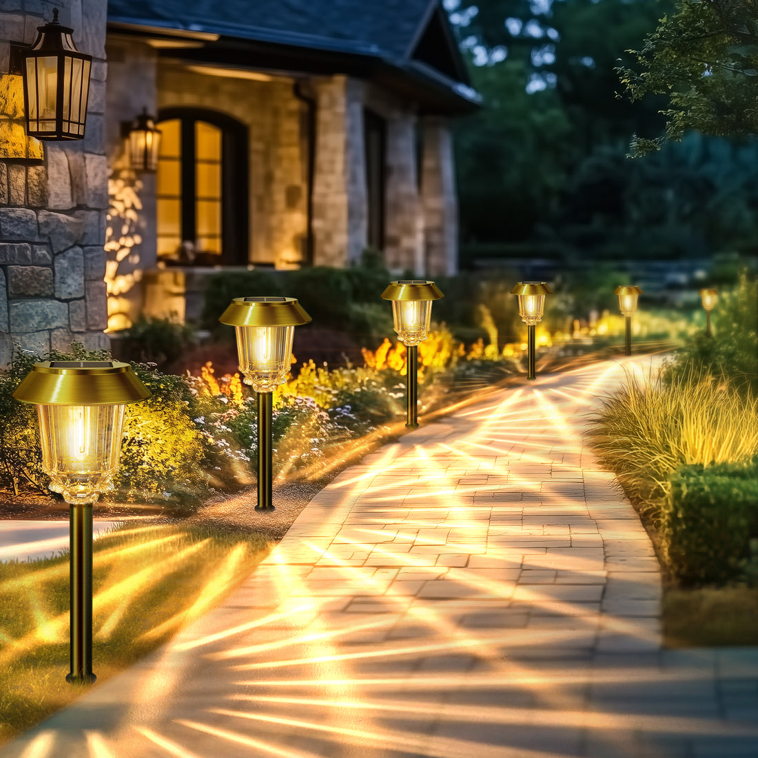 HMDecor Solar Pathway Lights Outdoor with 10-40 LM Dimmable Glass and Metal