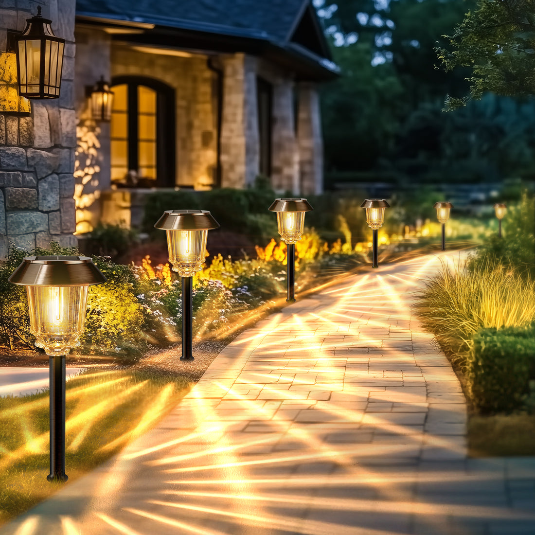 HMDecor Solar Pathway Lights Outdoor with 10-40 LM Dimmable Glass and Metal