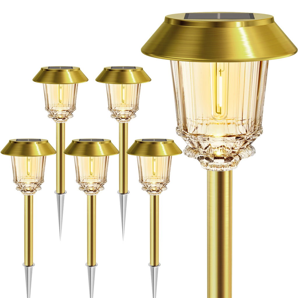 HMDecor Solar Pathway Lights Outdoor with 10-40 LM Dimmable Glass and Metal