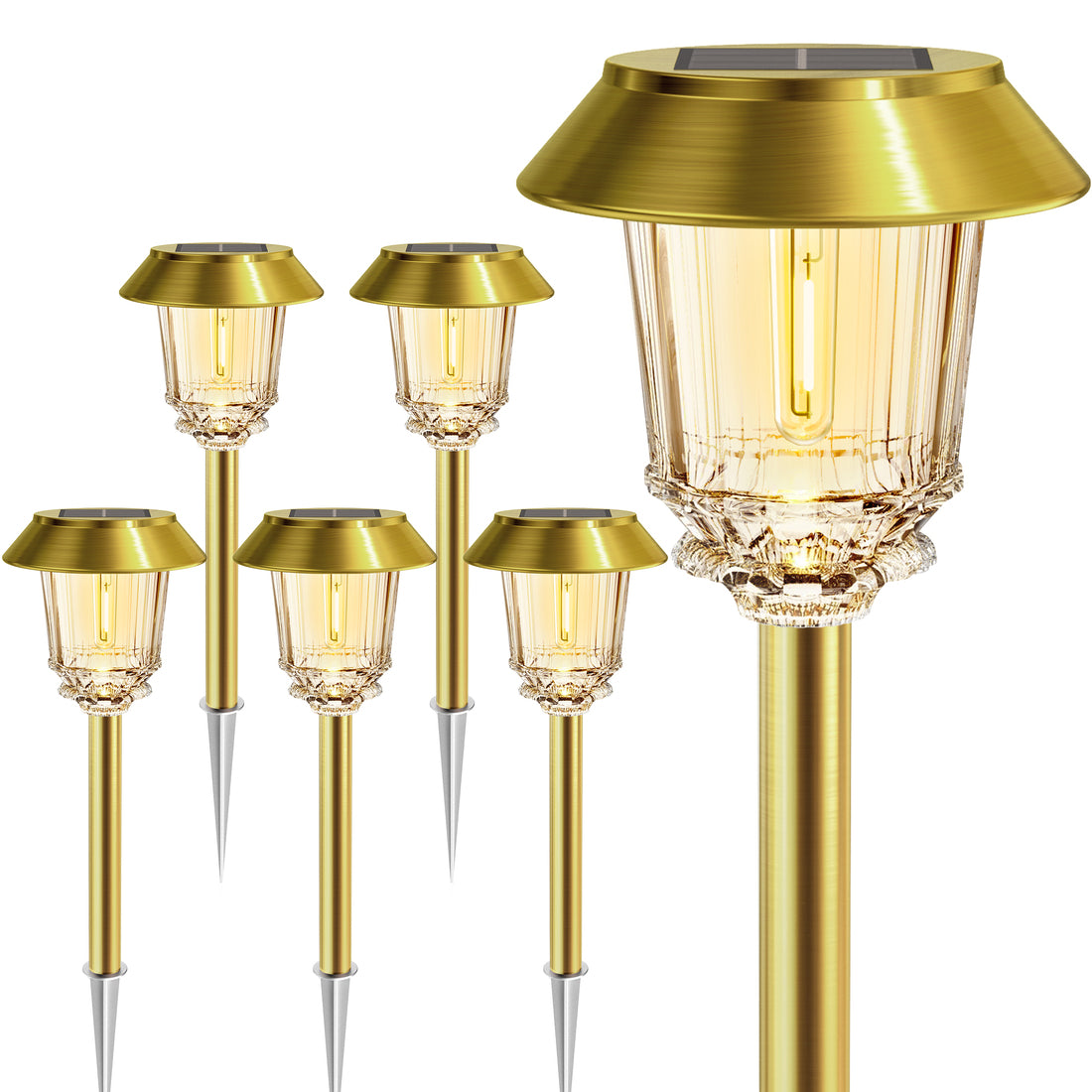 HMDecor Solar Pathway Lights Outdoor with 10-40 LM Dimmable Glass and Metal