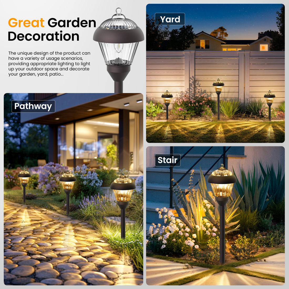 HMDecor Solar Garden Pathway Light with Metal & Glass