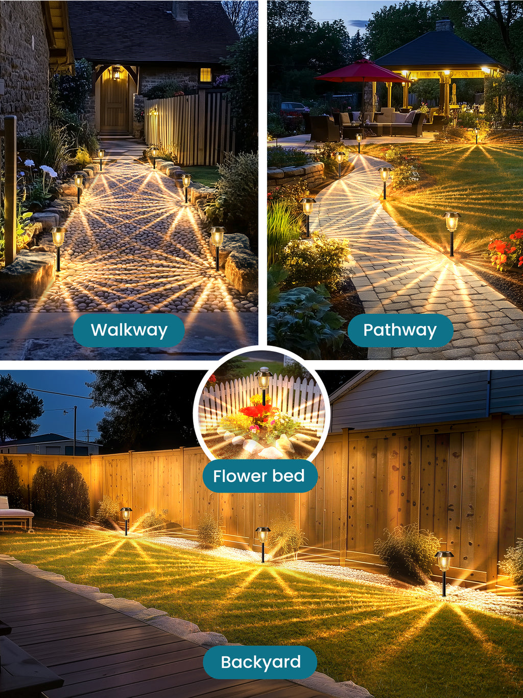 HMDecor Solar Pathway Lights Outdoor with 10-40 LM Dimmable Glass and Metal