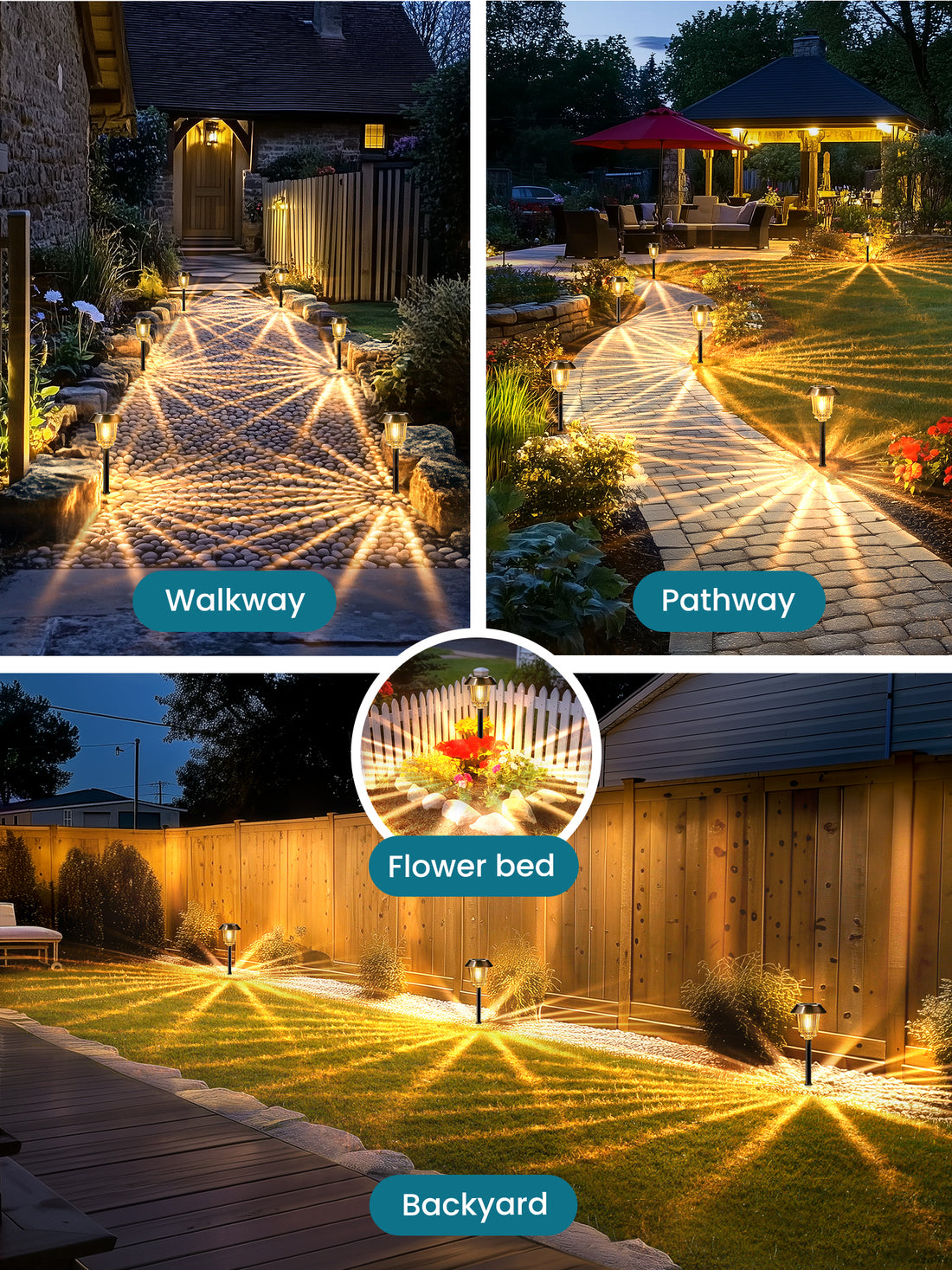 HMDecor Solar Pathway Lights Outdoor with 10-40 LM Dimmable Glass and Metal