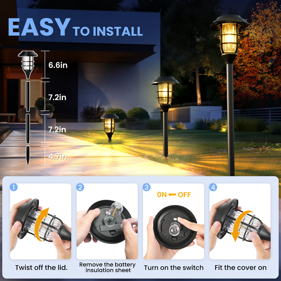 HMDecor Solar Pathway Lights Outdoor with Tungsten Filament Bulbs