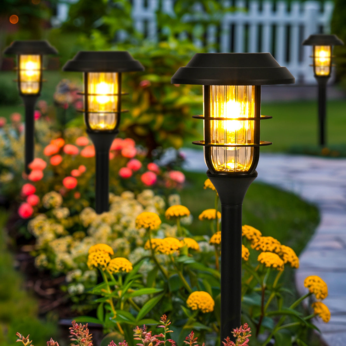 HMDecor Solar Pathway Lights Outdoor with Tungsten Filament Bulbs